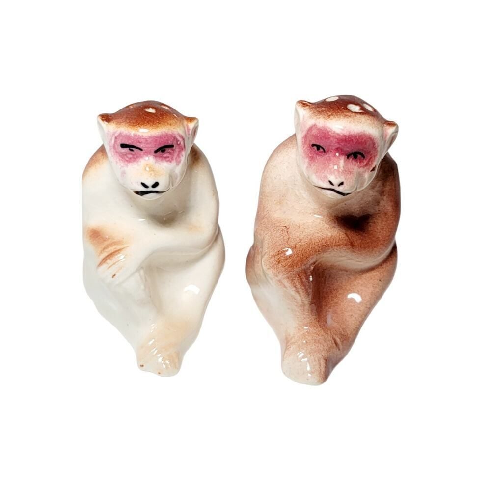 Vintage Occupied Japan Monkeys Salt and Pepper Shakers Kitchen Collectible 2.25"